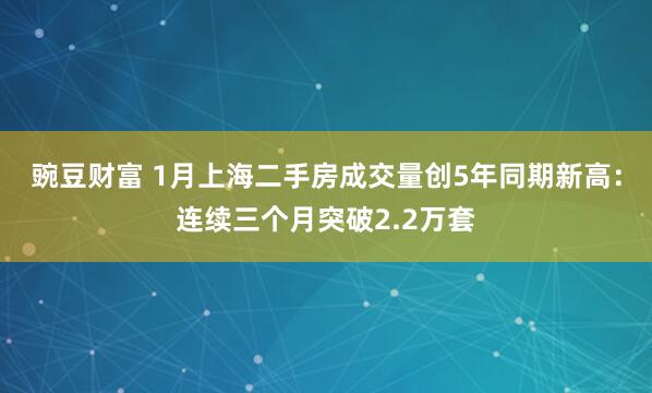 豌豆财富 1月上海二手房成交量创5年同期新高：连续三个月突破2.2万套